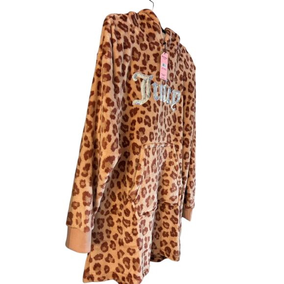 NWT Juicy Couture Leopard Throwzy Plush W/ Hood Sequin Logo S/M Pullover - Picture 4 of 5